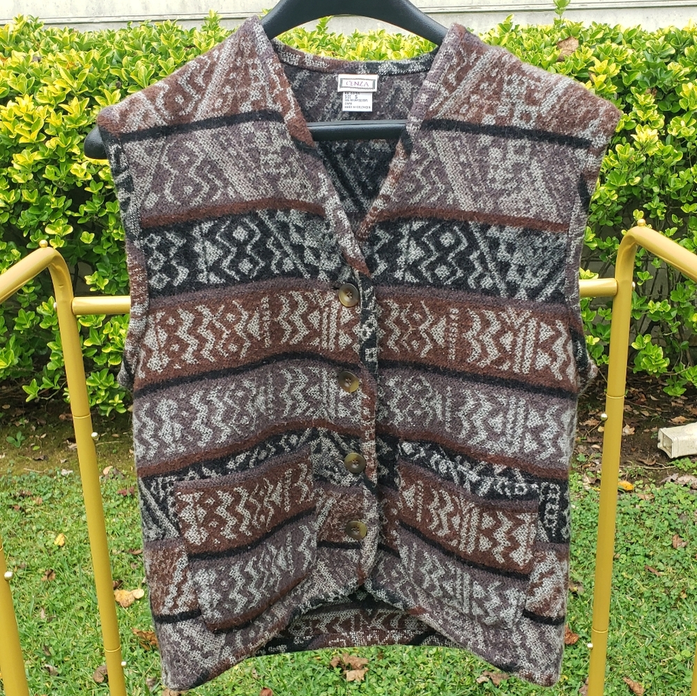 Vintage Brown and Black Wool Vest Size Small by Cenza